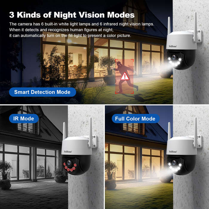 EU Plug - SriHome SH072 8MP 4K 3X Zoom Security Camera Outdoor PTZ Dual Band WiFi 2.4G/5G Night Visi