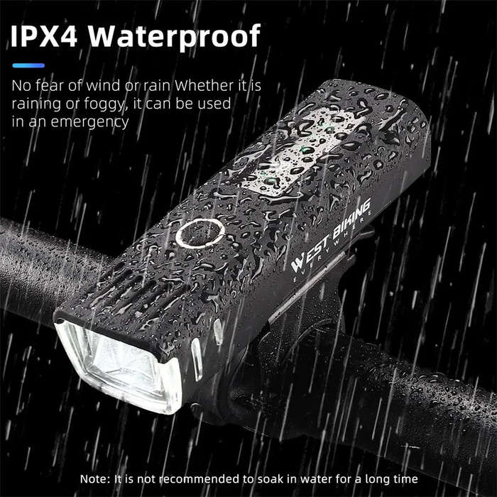 WEST BIKING Smart Sensing Bike Headlight 250Lm Brightness 1500mAh Battery Waterproof 4 Light Modes L