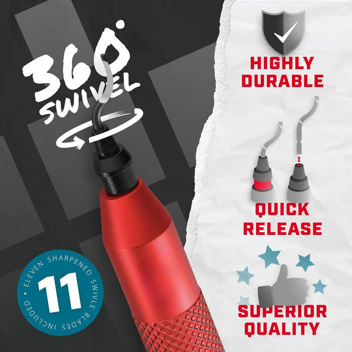 Red - Deburring Tool with 10 BS1010 Steel Swivel Blades Ergonomic Aluminum Handle for Metal Resin PV