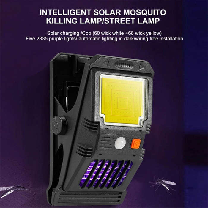 Black - Solar Wall Lamp With Clip Motion Sensor Waterproof Portable Bug Killer LED COB Wall Light fo