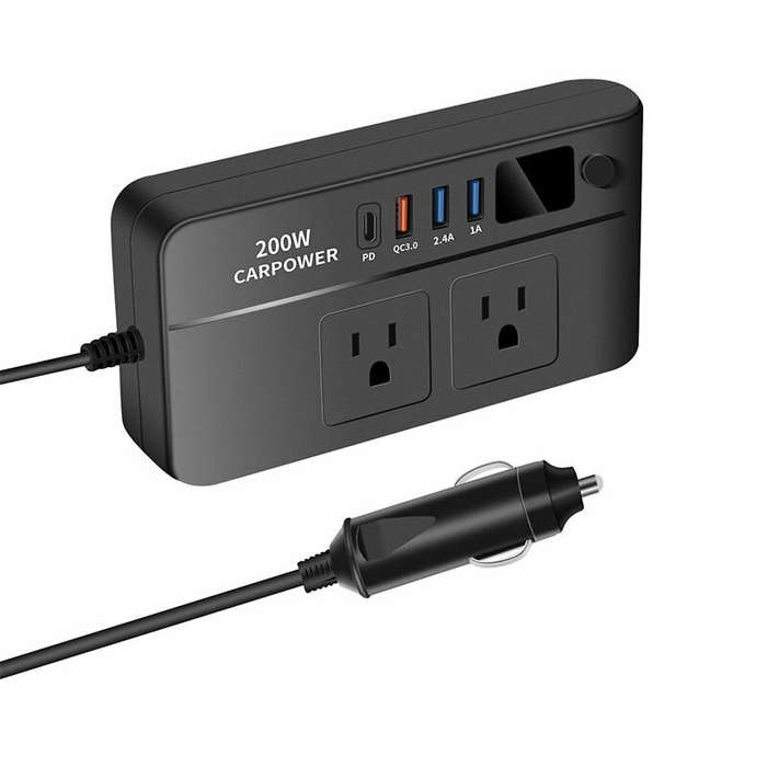 12V to 220V - Car Power Converter 200W 12V to 220V/110V Car Inverter with PD/QC3.0 USB Ports LED Dig