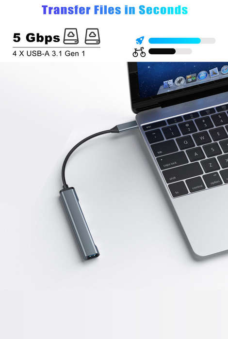 Silver - Bakeey 4-in-1 Type-C Docking Station USB Adapter with USB3.0*4 for PC Laptop Matebook HUAWE