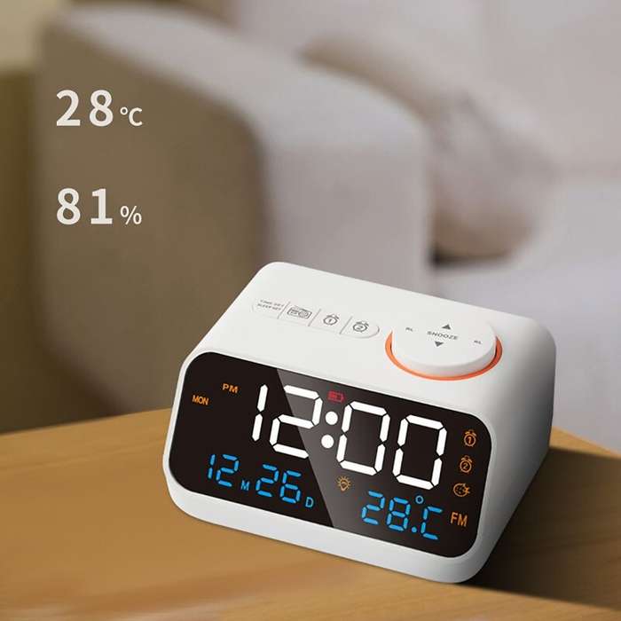 Black - AGSIVO FM Radio Digital Alarm Clock with Dual Alarm / Snooze / Temperature Display / Date Di