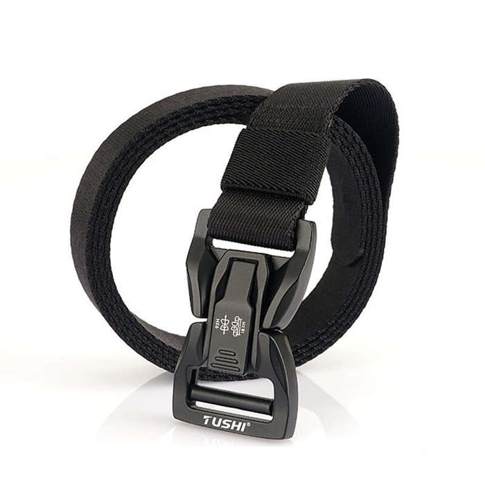 Black - TUSHI Quick Release Metal Buckle Tactical Belt Breathable Elastic Military Belts For Men Str