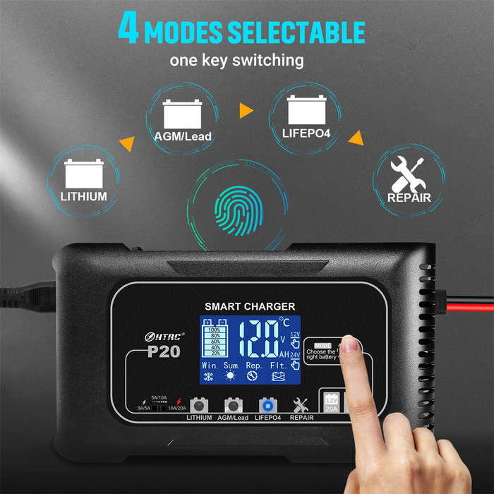 Black - HTRC 20A P20 12V-24V Smart Battery Charger For Car Motorcycle Battery Repair Charging For Au