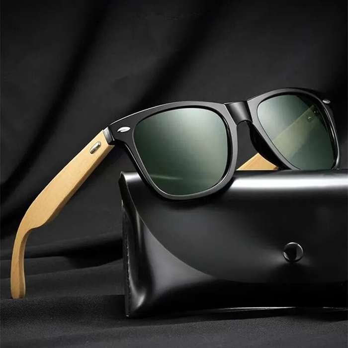 Red - Fashion Bamboo Wood Vintage Square Sunglasses for Men Women Wooden Driving Fishing UV400 Sport