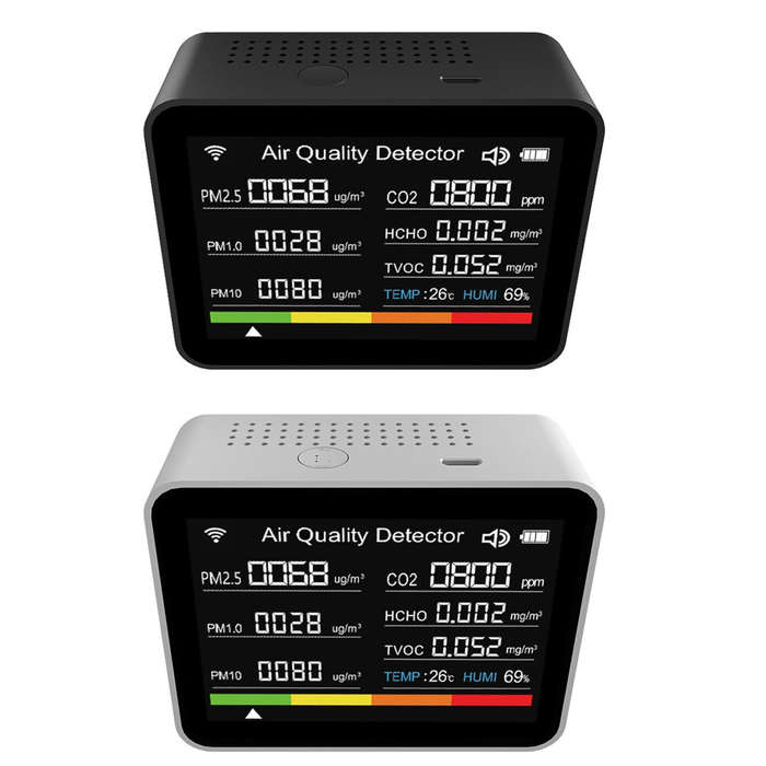 Black - 13-in-1 Tuya WIFI Intelligent Air Quality Monitor Indoor CO2 Detector with 2000mAh Battery R