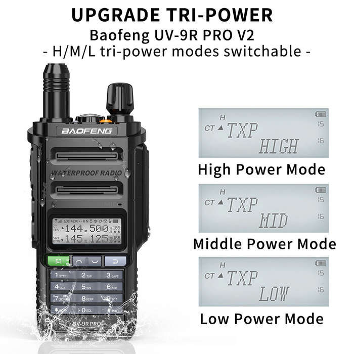 Black - Baofeng UV-9R PRO V2 128 Channels High-Power Walkie Talkie UV Dual Band CB Ham Radio IP68 Wa