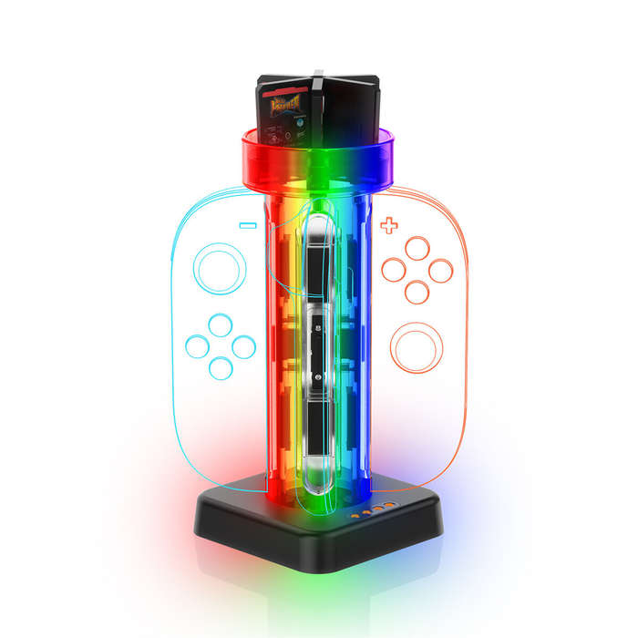 Black - JYS JYS-NS2279 Switch2 Joy-Con 4 in 1 Charging Dock RGB Gaming Lights Vertical Organizer Fas