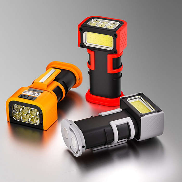 Orange - Portable Magnetic Waterproof Work Light Type-C Rechargeable LED Flashlight with Digital Dis