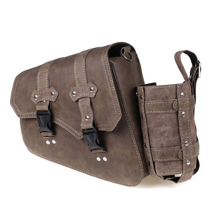 Right - Left / Right Side Universal Saddlebag Storage Tool Bag W/ Bottle Holder PU Leather Waterproo