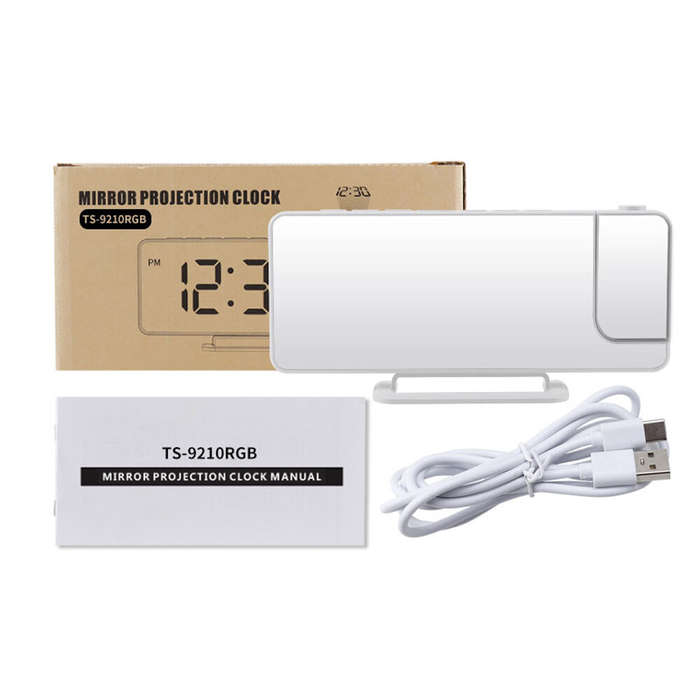 White - AGSIVO RGB Projection Digital Alarm Clock with Snooze / Mirror Surface / Adjustable Brightne