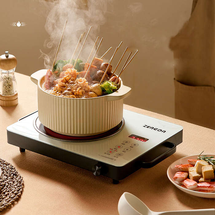 White - Zengon 3500W Induction Cooktop with Dual Heating Ring 3-Hour Timer Household Induction Cooke