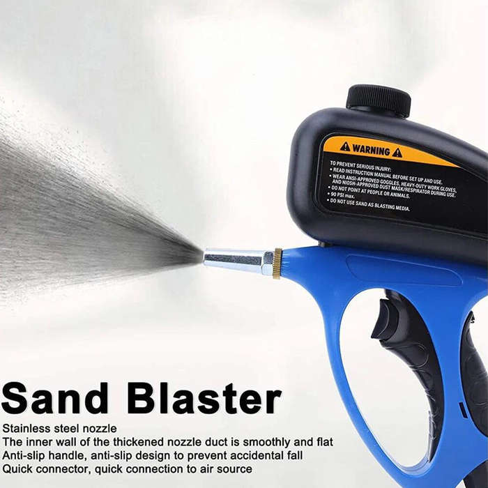 Blue - Manual Sandblasting Gun Ergonomic Design with Stainless Steel Nozzle Quick Connect for Precis