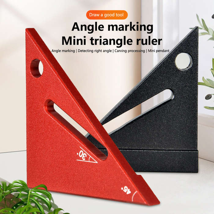Black - Mini Aluminum Alloy Woodworking Triangle Ruler Compact Mini Right Angle Measuring Tool Metal