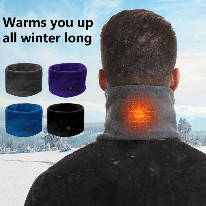 Black - TENGOO 3 Gears Electric Heating Scarf Adjustable Intelligent Winter USB Rechargeable Neck Co