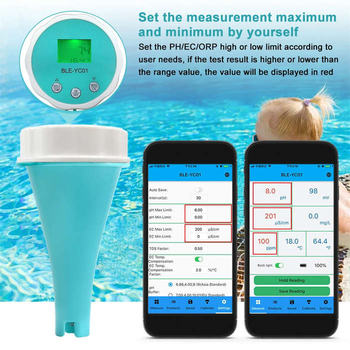 Blue - 6 in1 Water Quality Detector PH EC TDS ORP CL Temperature Calibration Chlorine Water Tester A