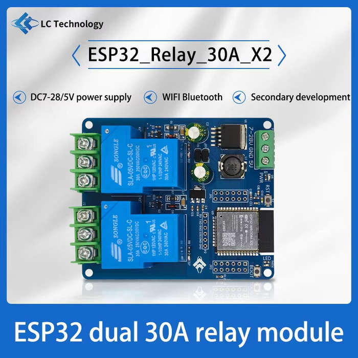 Board Only - LC DC7-28/5V Power Supply WiFi bluetooth Dual Channel 30A Relay Development Board ESP32