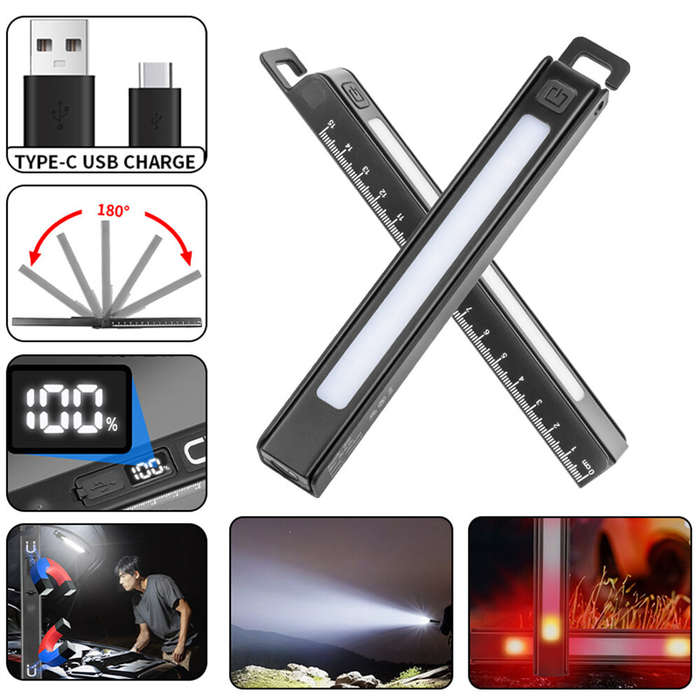 Black - LED+COB Medical Handy Pen Light USB Rechargeable Mini Nursing Flashlight 600mAh Power Displa