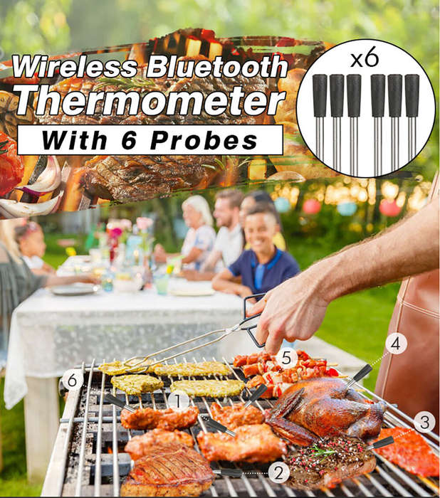 Black - BBQ Probe Wireless Bluetooth BBQ Thermometer Kitchen Food Barbecue Thermometer Smart Cooking