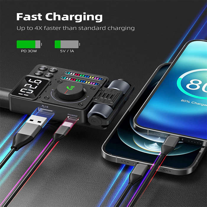 Black - bluetooth 5.3 Car Wireless FM Transmitter Radio Adapter PD30W QC3.0 Fast Charging Car MP3 U