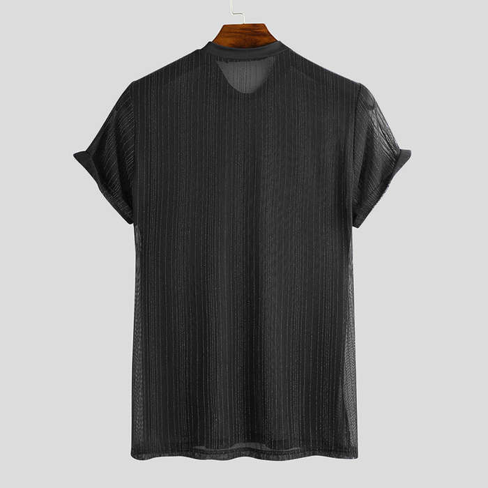 4XL - Men Mesh See-Through T-Shirt Training Fitness Sport Casual Short Sleeve Slim Fit Thin Tee Tops