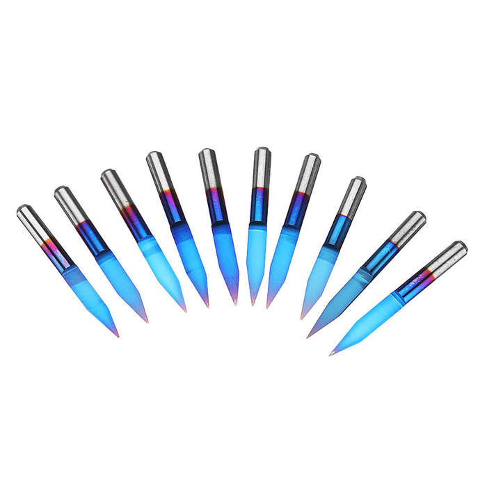 0.2mm - Drillpro 10pcs 0.1/0.2/0.3mm 25 Degree Engraving Bit Blue NANO Coated Carbide Flat Bottom PC