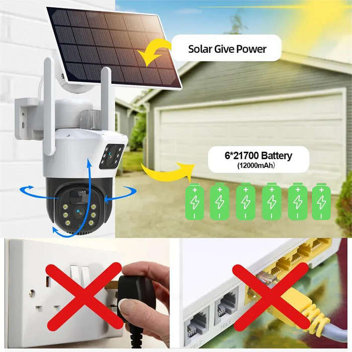 White - V380 4G Solar Dual-Lens Security Camera 4MP IP66 Weatherproof 12000mAh Battery Two-Way Audio