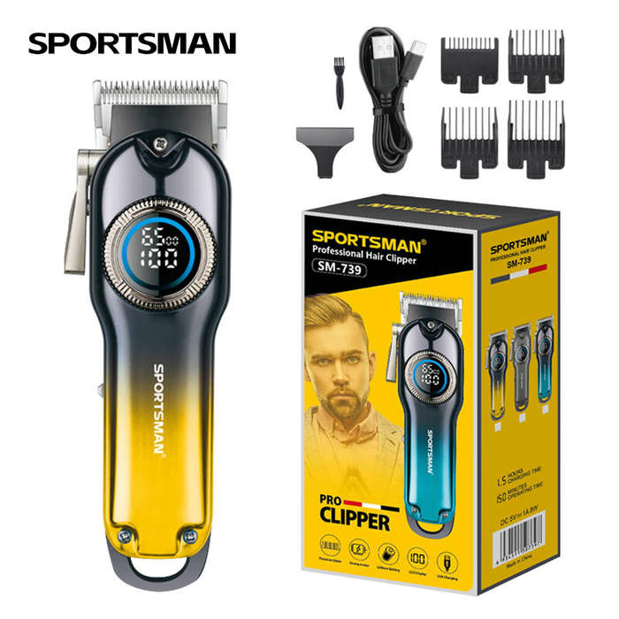 Gray - SPORTSMAN Professional Electric Hair Clipper LCD Display 1500mAh USB Rechargeable Salon Elect