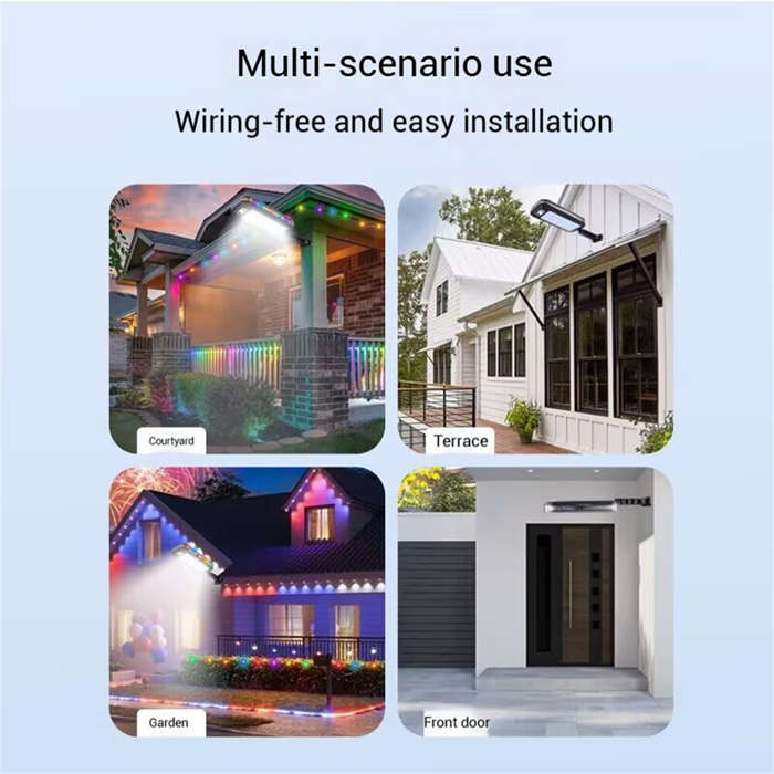 #01 - LED Motion Sensor Solar Wall Light with 15M LED String Lights Remote Control Outdoor LED Secur