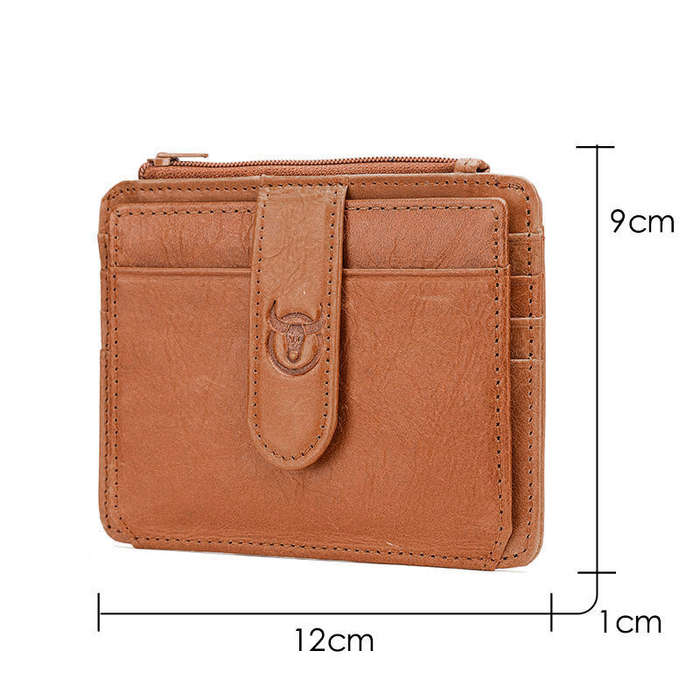 Yellow - BULLCAPTAIN Men's Genuine Leather RFID Blocking Wallets, Thin Zipper Short Wallet Multiple
