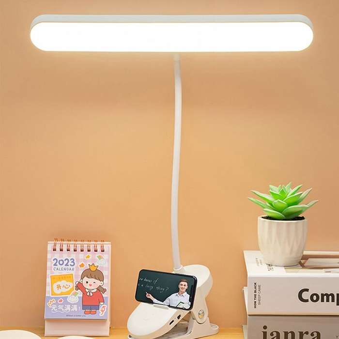 White - LED Clip-On Desk Lamp 4000mAh Battery Rechargeable 3 Color Temperatures Dimmable Flexible Go