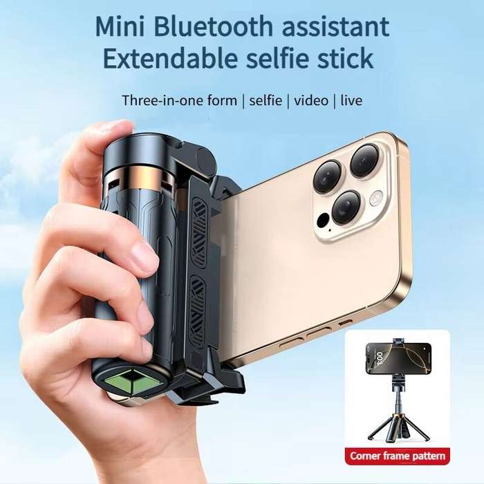 Black - JC25 Portable Mini Phone Holder Four-foot Selfie Stick bluetooth Remote Control for Phone Vl