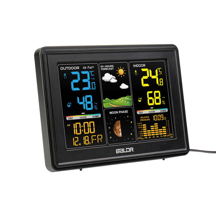 Black - BALDR Wireless Weather Station Digital Display Alarm Clock Calendar Temperature Hygrometer M