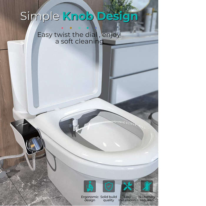 Europe 3/8 - Toilet Bidet Attachment Ultra-Slim Toilet Seat Double Nozzle Spiral Adjustable Water Pr