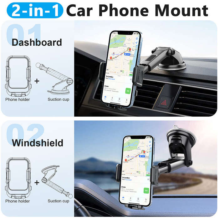 Black - 3-7 Inch Screen Car Dashboard Mobile Phone Navigation Holder Car Mobile Phone Holder with Re