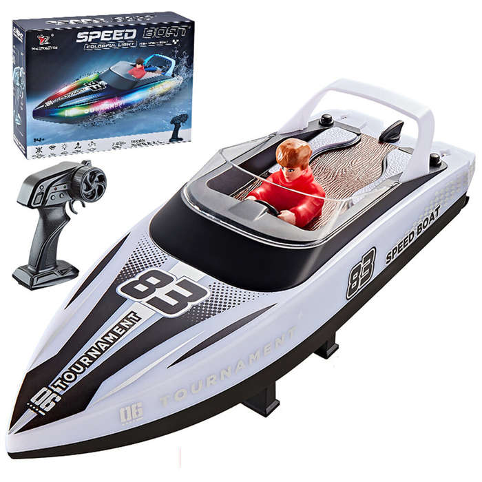 White - HXJRC HJ821 2.4G RC Boat Capsized Reset High Speed LED Light Speedboat Waterproof Dual Motor