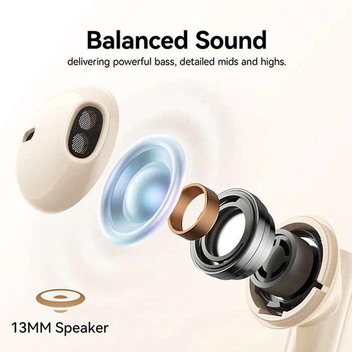 Beige - Joyroom PB3 TWS Earbuds Wireless bluetooth 5.4 Earphone 13mm Speaker Bass Sound AI-ENC Call