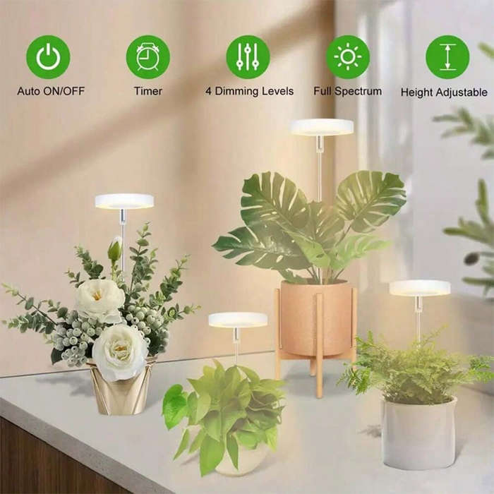 3 Heads - 1 To 3 Angel Ring USB Plant LED Light with 3 Lamp Heads 2/4/8 Hours Switch Timer 4 Level B