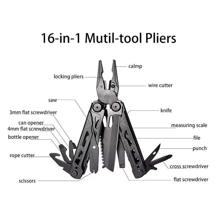 Black - 28 in 1 Outdoor Multifunctional Plier Tool Stainless Steel Professional Folding Screwdriver