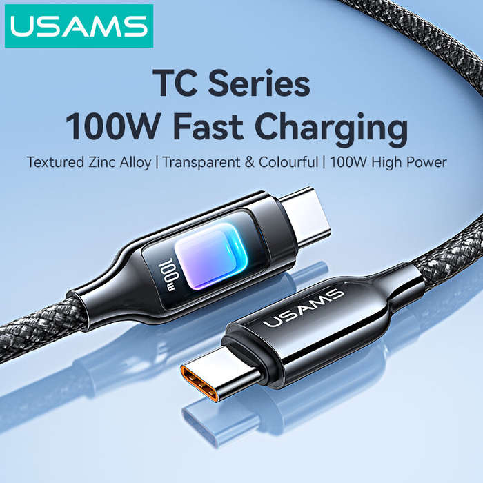 Grey+C-C+100W - USAMS SJ750 100W Type-C to Type-C Cable PD Fast Charging Data Transmission Tinned Co