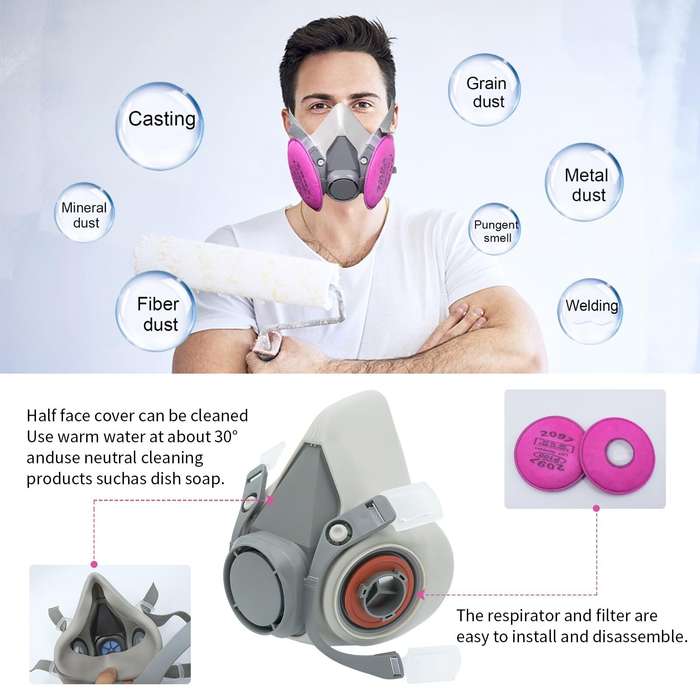 #A - Respirator Mask 2097 Filters Set Dust Mask Silicone Material Adjustable Fit Air Purification fo