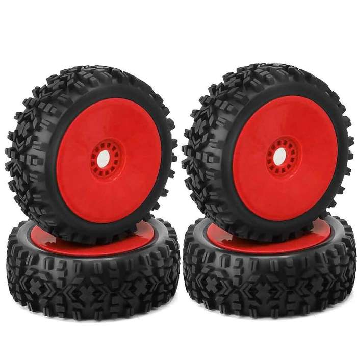 Yellow - 4Pcs Tires Wheel Rims 17mm Hex for 1/8 Nitro Off Road RC Car HSP HPI Kyosho ZD Hongnuo Redc