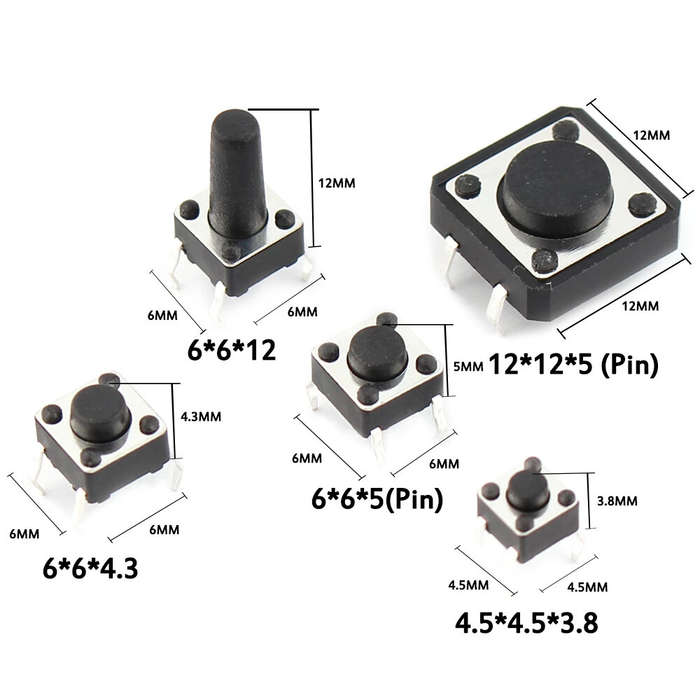 125pcs/Lot Touch Switch/Micro Switch /Push Buttons Switches 25 Types Assorted Kit 2*4/3*6/4*4/6*6 fo