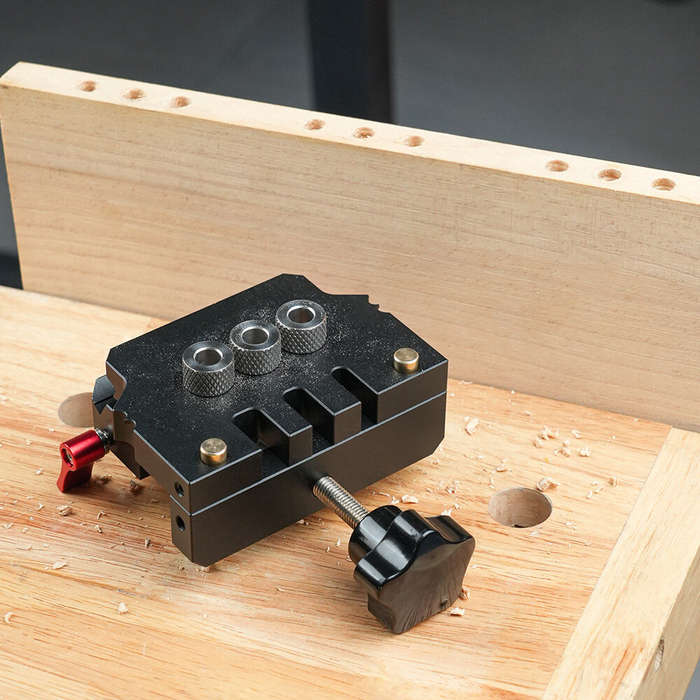 Black - GANWEI Self-Centering Doweling Jig Kit with 9 Drill Guide Bushings and 3 Drill Bits Adjustab
