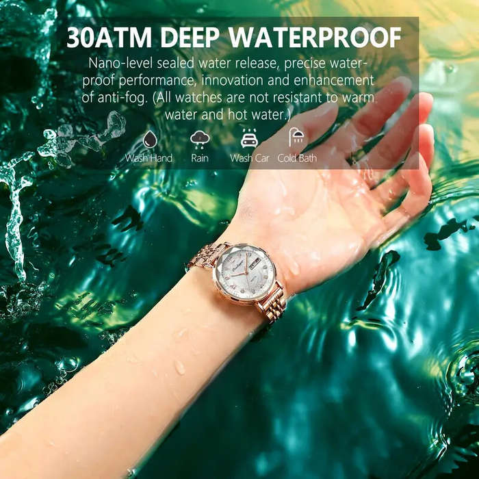 White - POEDAGAR Women Luxury Rhinestone Quartz Watch Waterproof Luminous Wristwatch Calendar Analog