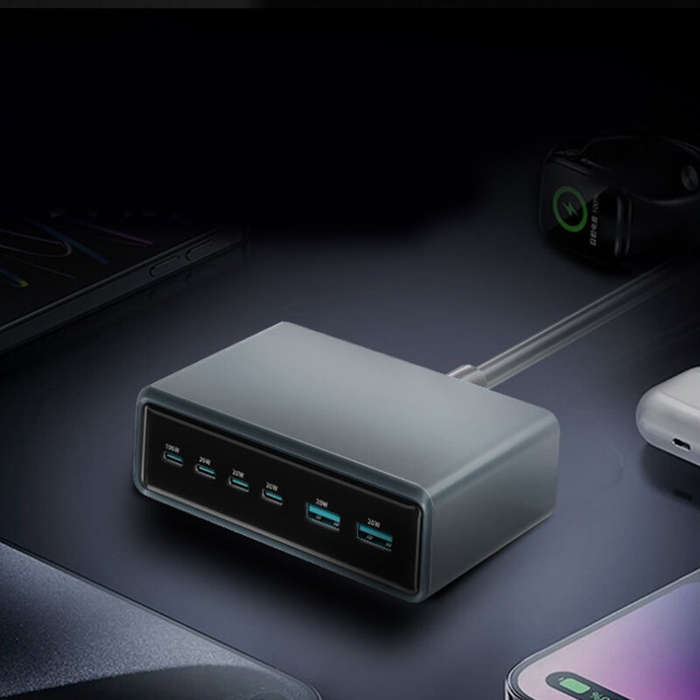 White - [GaN Tech] 200W 6-Port USB Charger 4USB-C+2USB-A Fast Charging Desktop Charging Station EU P
