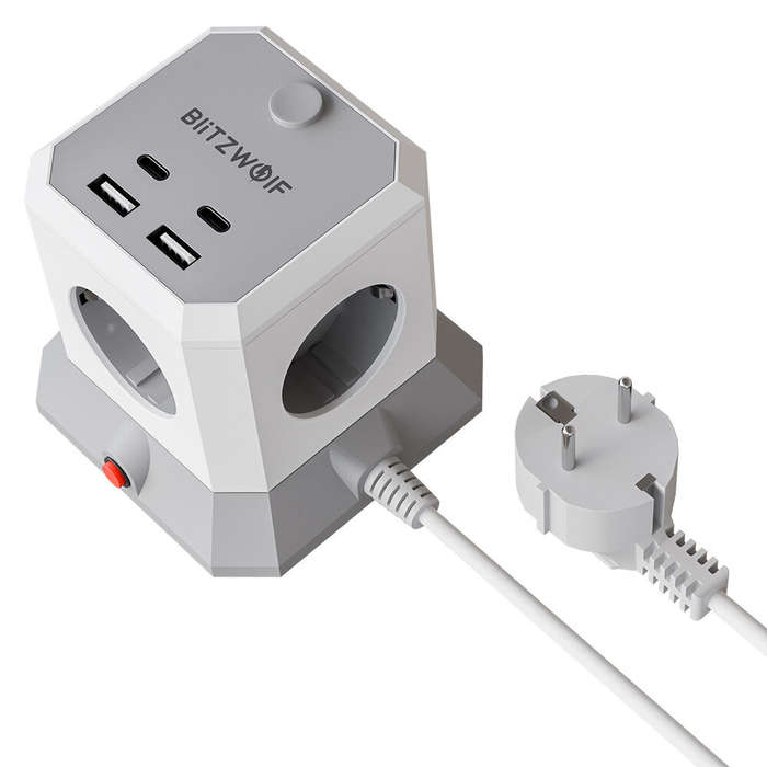 White - BlitzWolf BW-EC1 8-in-1 Vertical Cube EU Socket Plug Power Outlet Extender with 4 AC Outlets