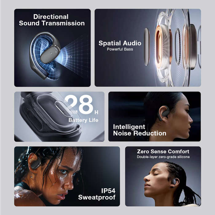 Black - BlitzWolf BW-V49 OWS Earbuds bluetooth Earphones Spatial Audio Powerful Bass Directin Tone I