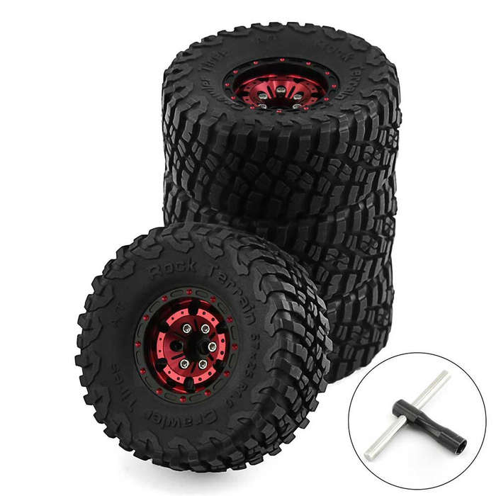 Red 2 - 4pcs 1.0 inch Climbing Car Aluminum Alloy RC Car Wheel Tire for 1/18 TRX4M SCX24 FMS FCX18 F